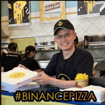 CZ celebrating Binance Pizza day