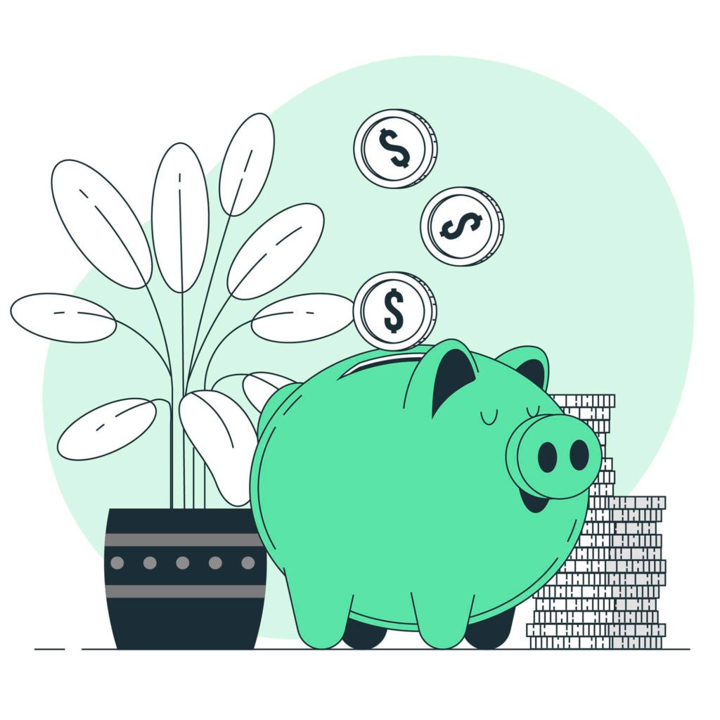 A Green pig with stock money flowing around