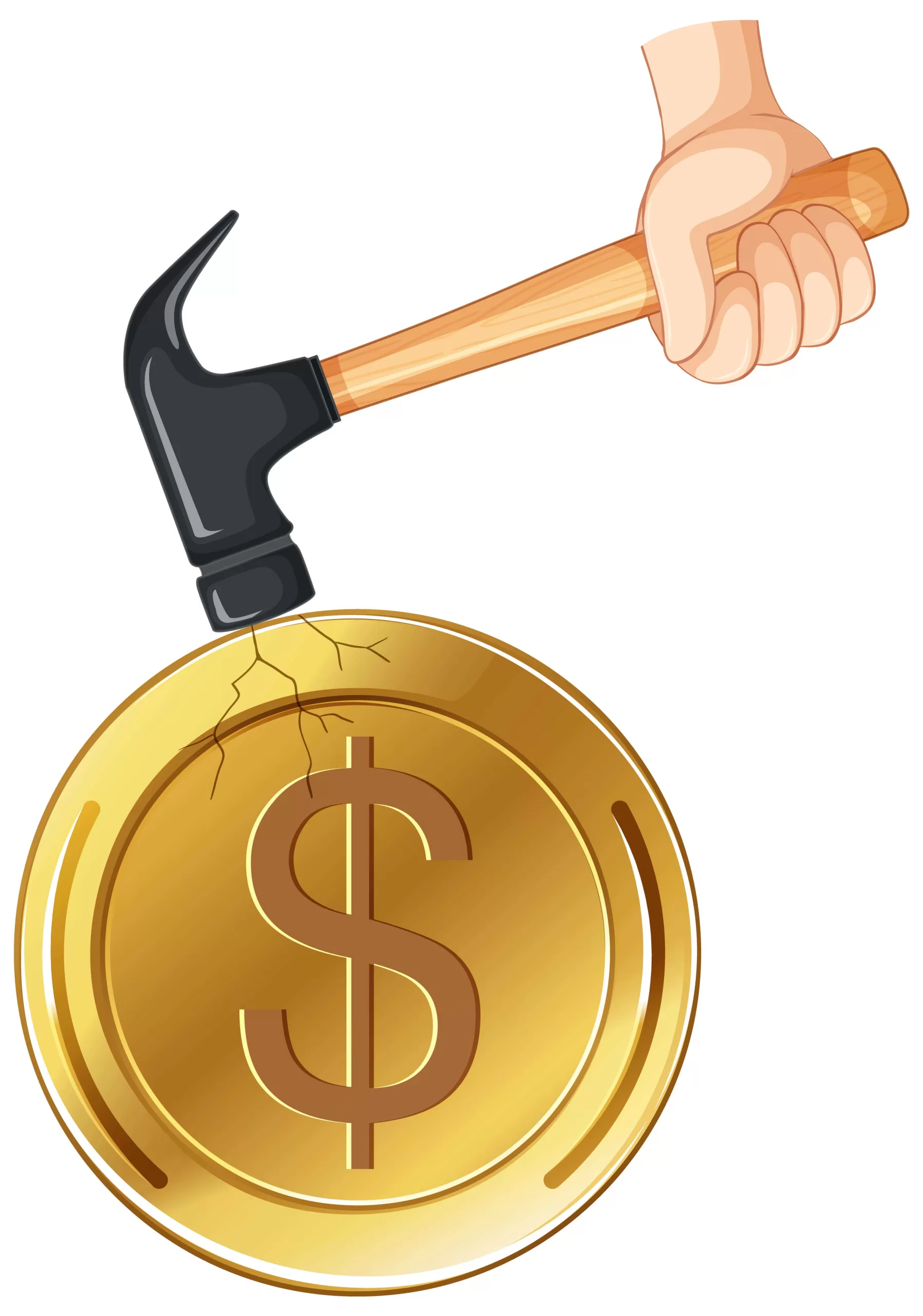 An hammer cracking a gold coin.Side Hustle Tools For You to crack some money
