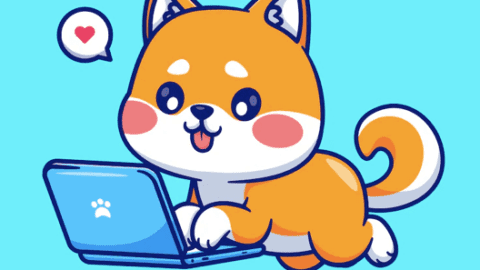 Shiba inu on a laptop looking at shiva inu wallet