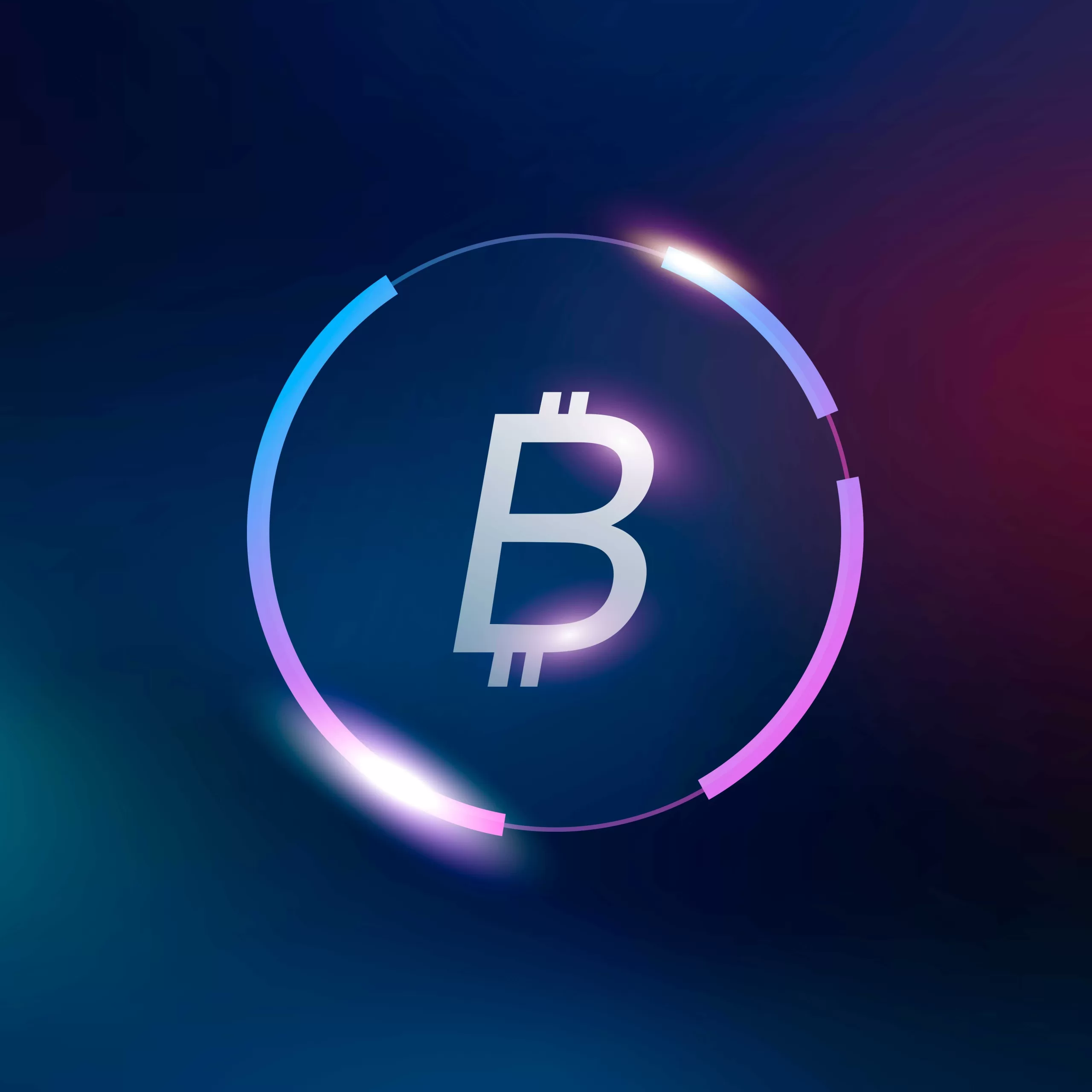 Bitcoin Smashes Records And blue and purple logo