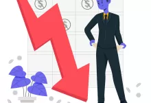 Chart arrow going down and a purple man in a suit next to itUK staking regulations 2024